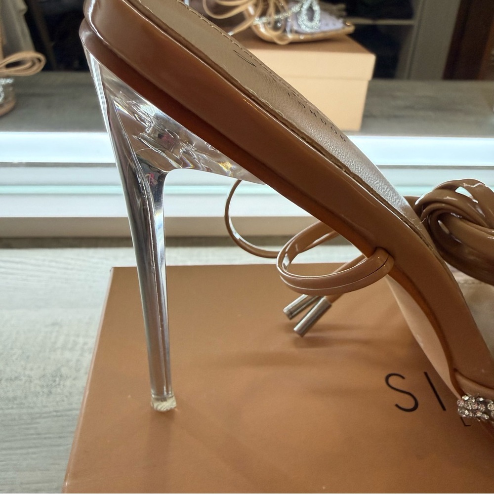 Women's Tan and Clear Embellished Heels - Picture 8 of 10